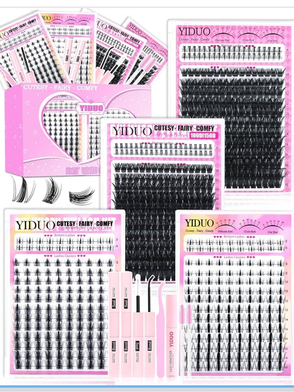 Manga Wet Look Lash Clusters Kit 4 Styles 100D+150D D Curly Wispy Cluster Lashes